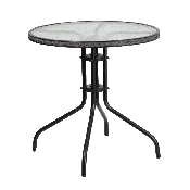 28'' Round Tempered Glass Metal Table with Gray Rattan Edging, TLH-087-GY-GG