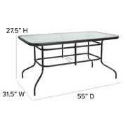Brazos 7 Piece Outdoor Patio Dining Set - 55" Tempered Glass Patio Table with Umbrella Hole, 6 Brown Flex Comfort Stack Chairs, TLH-089REC-303CBN6-GG
