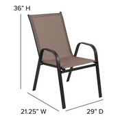 Brazos 7 Piece Outdoor Patio Dining Set - 55" Tempered Glass Patio Table with Umbrella Hole, 6 Brown Flex Comfort Stack Chairs, TLH-089REC-303CBN6-GG