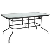 Brazos 7 Piece Outdoor Patio Dining Set - 55" Tempered Glass Patio Table with Umbrella Hole, 6 Brown Flex Comfort Stack Chairs, TLH-089REC-303CBN6-GG