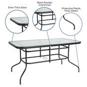 Brazos 7 Piece Outdoor Patio Dining Set - 55" Tempered Glass Patio Table with Umbrella Hole, 6 Brown Flex Comfort Stack Chairs, TLH-089REC-303CBN6-GG