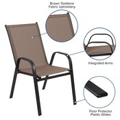 Brazos 7 Piece Outdoor Patio Dining Set - 55" Tempered Glass Patio Table with Umbrella Hole, 6 Brown Flex Comfort Stack Chairs, TLH-089REC-303CBN6-GG