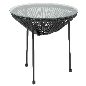 Valencia Oval Comfort Series Take Ten Black Rattan Table with Glass Top, TLH-094T-BLACK-GG