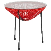 Valencia Oval Comfort Series Take Ten Red Rattan Table with Glass Top, TLH-094T-RED-GG