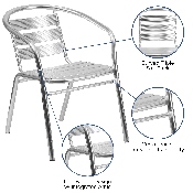 Heavy Duty Commercial Aluminum Indoor-Outdoor Restaurant Stack Chair with Triple Slat Back, TLH-1-GG
