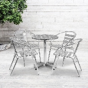 23.5'' Round Aluminum Indoor-Outdoor Table Set with 4 Slat Back Chairs, TLH-ALUM-24RD-017BCHR4-GG
