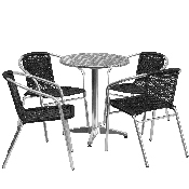 23.5'' Round Aluminum Indoor-Outdoor Table Set with 4 Black Rattan Chairs, TLH-ALUM-24RD-020BKCHR4-GG