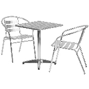 23.5'' Square Aluminum Indoor-Outdoor Table Set with 2 Slat Back Chairs, TLH-ALUM-24SQ-017BCHR2-GG