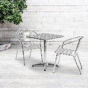 23.5'' Square Aluminum Indoor-Outdoor Table Set with 2 Slat Back Chairs, TLH-ALUM-24SQ-017BCHR2-GG