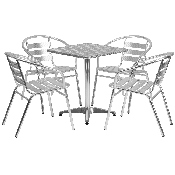 23.5'' Square Aluminum Indoor-Outdoor Table Set with 4 Slat Back Chairs, TLH-ALUM-24SQ-017BCHR4-GG