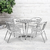 23.5'' Square Aluminum Indoor-Outdoor Table Set with 4 Slat Back Chairs, TLH-ALUM-24SQ-017BCHR4-GG