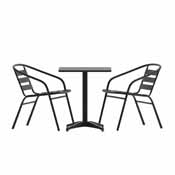 Lila 23.5'' Black Square Aluminum Indoor-Outdoor Table Set with 2 Black Slat Back Chairs, TLH-ALUM-24SQ-017BK2-GG