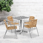 23.5'' Square Aluminum Indoor-Outdoor Table Set with 4 Beige Rattan Chairs, TLH-ALUM-24SQ-020BGECHR4-GG