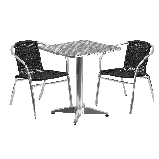 23.5'' Square Aluminum Indoor-Outdoor Table Set with 2 Black Rattan Chairs, TLH-ALUM-24SQ-020BKCHR2-GG