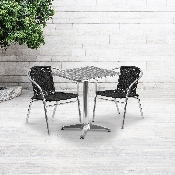 23.5'' Square Aluminum Indoor-Outdoor Table Set with 2 Black Rattan Chairs, TLH-ALUM-24SQ-020BKCHR2-GG