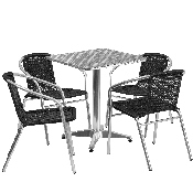 23.5'' Square Aluminum Indoor-Outdoor Table Set with 4 Black Rattan Chairs, TLH-ALUM-24SQ-020BKCHR4-GG
