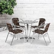 23.5'' Square Aluminum Indoor-Outdoor Table Set with 4 Dark Brown Rattan Chairs, TLH-ALUM-24SQ-020CHR4-GG