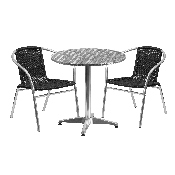 27.5'' Round Aluminum Indoor-Outdoor Table Set with 2 Black Rattan Chairs, TLH-ALUM-28RD-020BKCHR2-GG