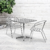 27.5'' Square Aluminum Indoor-Outdoor Table Set with 2 Slat Back Chairs, TLH-ALUM-28SQ-017BCHR2-GG