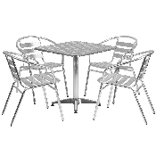 27.5'' Square Aluminum Indoor-Outdoor Table Set with 4 Slat Back Chairs, TLH-ALUM-28SQ-017BCHR4-GG