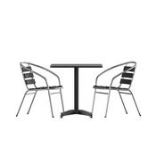 Lila 27.5'' Black Square Aluminum Indoor-Outdoor Table Set with 2 Black Slat Back Chairs, TLH-ALUM-28SQ-017BK2-GG
