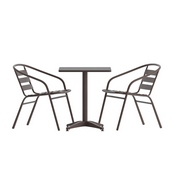 Lila 27.5'' Bronze Square Aluminum Indoor-Outdoor Table Set with 2 Bronze Slat Back Chairs, TLH-ALUM-28SQ-017BZ2-GG