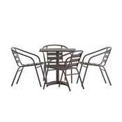 Lila 27.5'' Bronze Square Aluminum Indoor-Outdoor Table Set with 4 Bronze Slat Back Chairs, TLH-ALUM-28SQ-017BZ4-GG