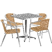 27.5'' Square Aluminum Indoor-Outdoor Table Set with 4 Beige Rattan Chairs, TLH-ALUM-28SQ-020BGECHR4-GG
