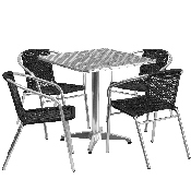 27.5'' Square Aluminum Indoor-Outdoor Table Set with 4 Black Rattan Chairs, TLH-ALUM-28SQ-020BKCHR4-GG