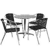 31.5'' Round Aluminum Indoor-Outdoor Table Set with 4 Black Rattan Chairs, TLH-ALUM-32RD-020BKCHR4-GG
