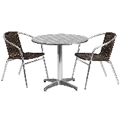 31.5'' Round Aluminum Indoor-Outdoor Table Set with 2 Dark Brown Rattan Chairs, TLH-ALUM-32RD-020CHR2-GG