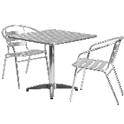 31.5'' Square Aluminum Indoor-Outdoor Table Set with 2 Slat Back Chairs, TLH-ALUM-32SQ-017BCHR2-GG