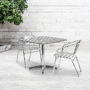 31.5'' Square Aluminum Indoor-Outdoor Table Set with 2 Slat Back Chairs, TLH-ALUM-32SQ-017BCHR2-GG