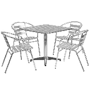 31.5'' Square Aluminum Indoor-Outdoor Table Set with 4 Slat Back Chairs, TLH-ALUM-32SQ-017BCHR4-GG