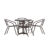 Lila 31.5'' Bronze Square Aluminum Indoor-Outdoor Table Set with 4 Bronze Slat Back Chairs, TLH-ALUM-32SQ-017BZ4-GG