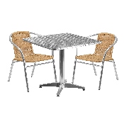 31.5'' Square Aluminum Indoor-Outdoor Table Set with 2 Beige Rattan Chairs, TLH-ALUM-32SQ-020BGECHR2-GG