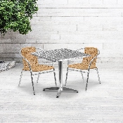 31.5'' Square Aluminum Indoor-Outdoor Table Set with 2 Beige Rattan Chairs, TLH-ALUM-32SQ-020BGECHR2-GG