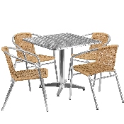 31.5'' Square Aluminum Indoor-Outdoor Table Set with 4 Beige Rattan Chairs, TLH-ALUM-32SQ-020BGECHR4-GG