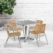 31.5'' Square Aluminum Indoor-Outdoor Table Set with 4 Beige Rattan Chairs, TLH-ALUM-32SQ-020BGECHR4-GG