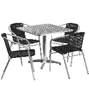 31.5'' Square Aluminum Indoor-Outdoor Table Set with 4 Black Rattan Chairs, TLH-ALUM-32SQ-020BKCHR4-GG
