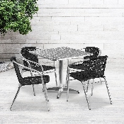 31.5'' Square Aluminum Indoor-Outdoor Table Set with 4 Black Rattan Chairs, TLH-ALUM-32SQ-020BKCHR4-GG
