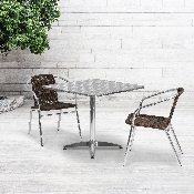 31.5'' Square Aluminum Indoor-Outdoor Table Set with 2 Dark Brown Rattan Chairs, TLH-ALUM-32SQ-020CHR2-GG