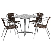31.5'' Square Aluminum Indoor-Outdoor Table Set with 4 Dark Brown Rattan Chairs, TLH-ALUM-32SQ-020CHR4-GG