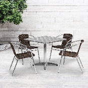 31.5'' Square Aluminum Indoor-Outdoor Table Set with 4 Dark Brown Rattan Chairs, TLH-ALUM-32SQ-020CHR4-GG