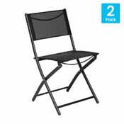 Brazos Set of 2 Commercial Grade Indoor/Outdoor Folding Chairs with Black Flex Comfort Material Backs and Seats and Black Metal Frames, TLH-SC-097-BLK-02-GG