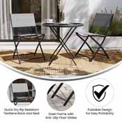 Brazos Set of 2 Commercial Grade Indoor/Outdoor Folding Chairs with Gray Flex Comfort Material Backs and Seats and Black Metal Frames, TLH-SC-097-GRY-02-GG