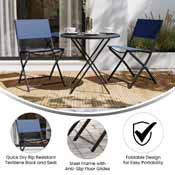 Brazos Set of 2 Commercial Grade Indoor/Outdoor Folding Chairs with Navy Flex Comfort Material Backs and Seats and Black Metal Frames, TLH-SC-097-NV-02-GG