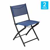 Brazos Set of 2 Commercial Grade Indoor/Outdoor Folding Chairs with Navy Flex Comfort Material Backs and Seats and Black Metal Frames, TLH-SC-097-NV-02-GG
