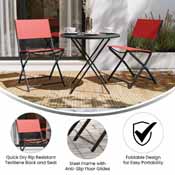 Brazos Set of 2 Commercial Grade Indoor/Outdoor Folding Chairs with Red Flex Comfort Material Backs and Seats and Black Metal Frames, TLH-SC-097-RED-02-GG