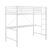 Jake Loft Bed Frame with Desk, Twin Size Metal Bed Frame with Protective Guard Rails & Ladder for Kids, Teens and Adults - White, TLN-YH0226-T-WHT-GG